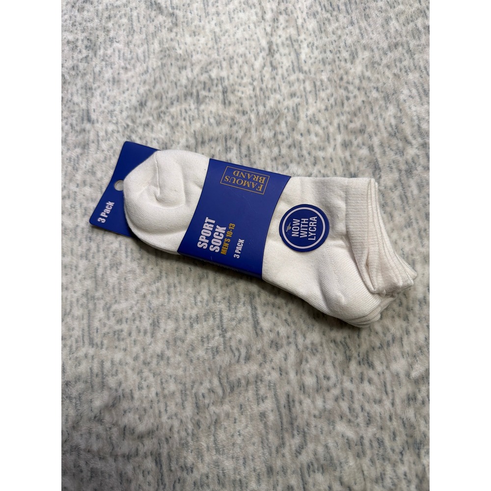 Famous Brand Mens Sport‎ Socks White Cotton Blend 3 Pack Size 10 13 NWT